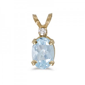 14k Yellow Gold Oval Aquamarine And Diamond Pendant