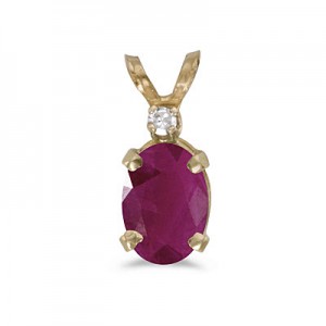 14k Yellow Gold Oval Ruby And Diamond Pendant