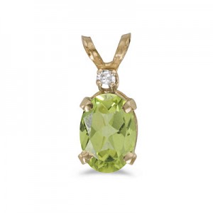 14k Yellow Gold Oval Peridot And Diamond Pendant