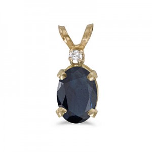 14k Yellow Gold Oval Sapphire And Diamond Pendant