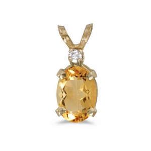 14k Yellow Gold Oval Citrine And Diamond Pendant