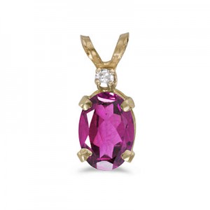 14k Yellow Gold Oval Pink Topaz And Diamond Pendant