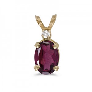 14k Yellow Gold Oval Rhodolite Garnet And Diamond Pendant