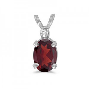 14k White Gold Oval Garnet And Diamond Pendant