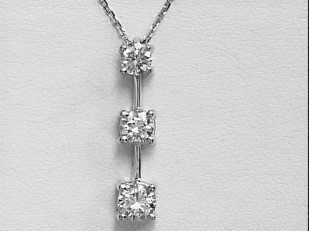 14k White Gold Diamond Three Stone Drop Pendant