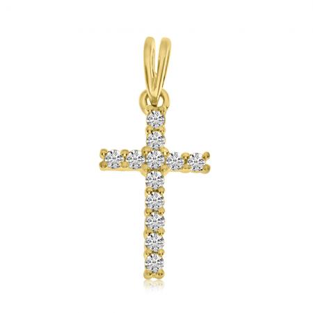 14K Yellow Gold Diamond Cross Pendant