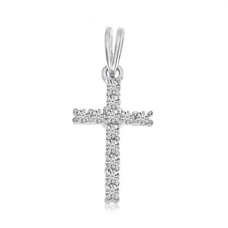 14K White Gold Diamond Cross Pendant