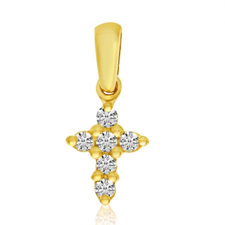 14K Yellow Gold Diamond Cross Pendant