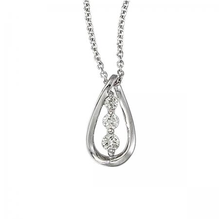 14K White Gold Three Stone Diamond Teardrop Fashion Pendant