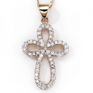 14K Yellow Gold .25 Ct Diamond Cross Pendant