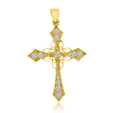 14k Yellow Gold Diamond Celtic Cross