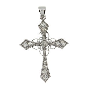 14k White Gold Diamond Celtic Cross