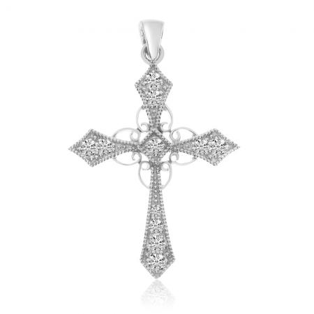 14k White Gold Diamond Celtic Cross