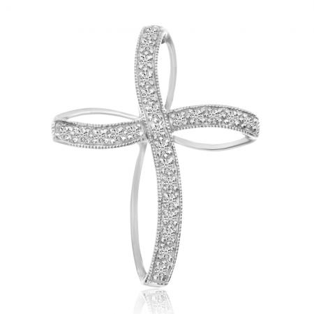 14k White Gold Diamond Cross