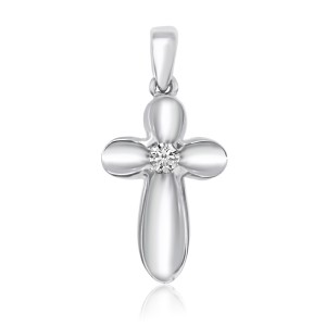 14k White Gold Diamond Cross Pendant