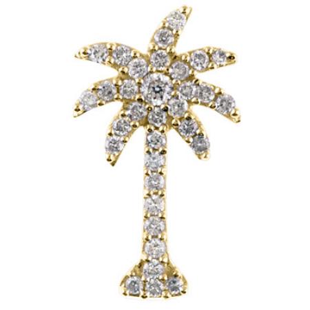 14K Yellow Gold .50 Ct Diamond Palm Tree Pendant