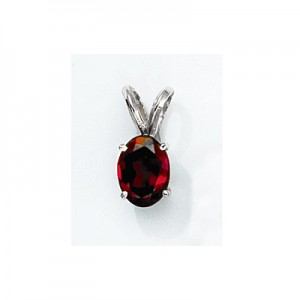 14K White Gold Oval Garnet Pendant