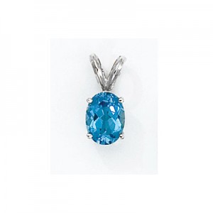 14K White Gold Oval Blue Topaz Pendant