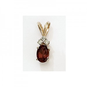 14K Yellow Gold Oval Garnet and Diamond Pendant