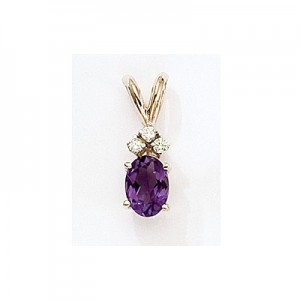 14K Yellow Gold Oval Amethyst and Diamond Pendant