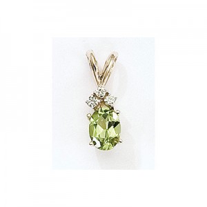 14K Yellow Gold Oval Peridot and Diamond Pendant