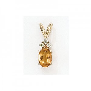 14K Yellow Gold Oval Citrine and Diamond Pendant