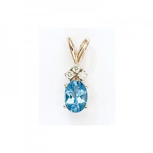 14K Yellow Gold Oval Blue Topaz and Diamond Pendant