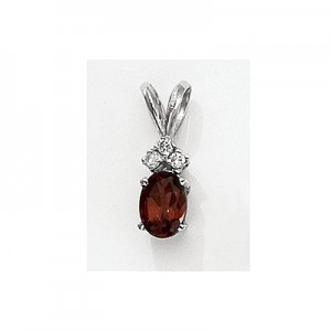 14K White Gold Oval Garnet and Diamond Pendant
