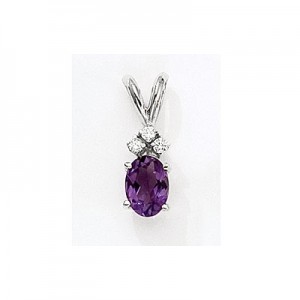 14K White Gold Oval Amethyst and Diamond Pendant