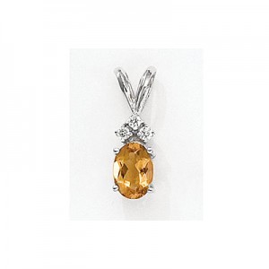 14K White Gold Oval Citrine and Diamond Pendant