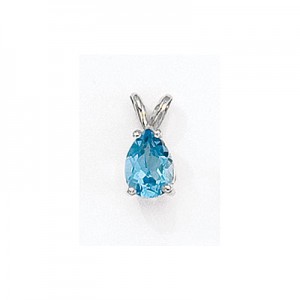 14K White Gold Pear Blue Topaz Pendant