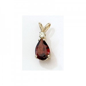 14K Yellow Gold Pear Garnet and Diamond Pendant