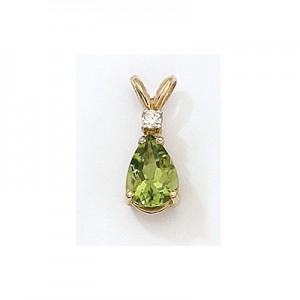14K Yellow Gold Pear Peridot and Diamond Pendant