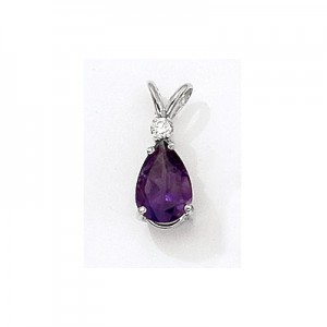 14K White Gold Pear Amethyst and Diamond Pendant