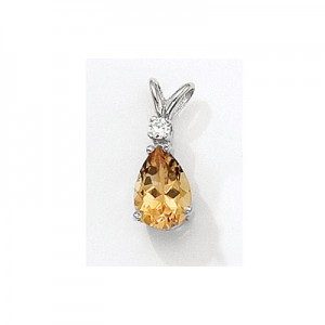 14K White Gold Pear Citrine and Diamond Pendant
