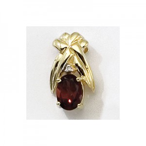 14K Yellow Gold Oval Garnet and Diamond Pendant