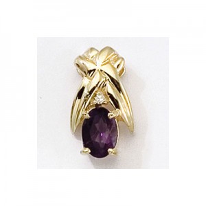 14K Yellow Gold Oval Amethyst and Diamond Pendant