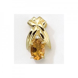 14K Yellow Gold Oval Citrine and Diamond Pendant