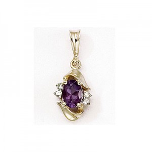 14K Yellow Gold Oval Amethyst and Diamond Pendant