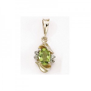 14K Yellow Gold Oval Peridot and Diamond Pendant