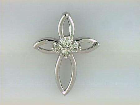 14K White Gold Flower Cross Diamond Pendant