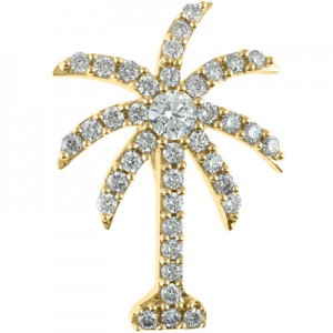 14K Yellow Gold 1 Ct Diamond Palm Tree Pendant