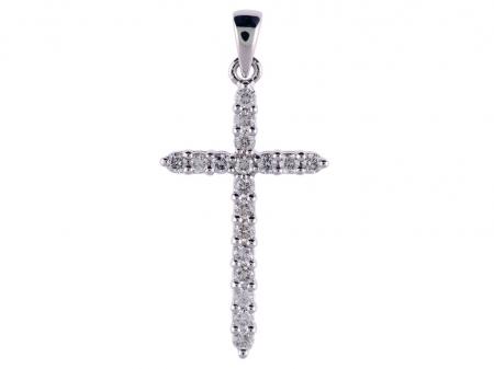 14K White Gold .30 Ct Diamond Cross Pendant