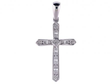 14K White Gold .25 Ct Diamond Cross Pendant