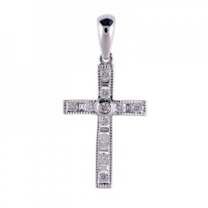 14K White Gold .25 Ct Diamond Cross Pendant