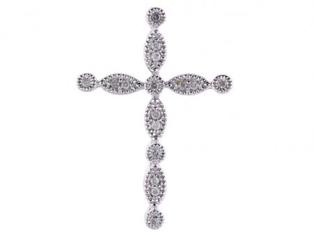 14K White Gold Diamond Cross Fashion Pendant