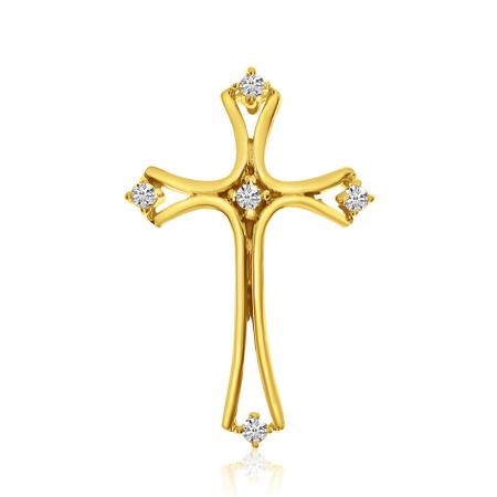 14k Yellow Gold Diamond Cross