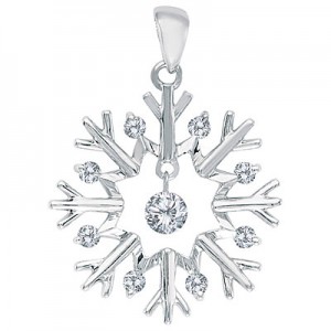 14K White Gold Diamond Dashing Diamonds Snowflake Pendant