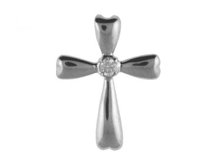 14K White Gold Diamond Cross Pendant