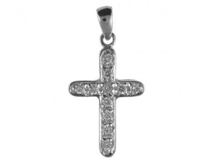 14K White Gold Diamond Cross Pendant